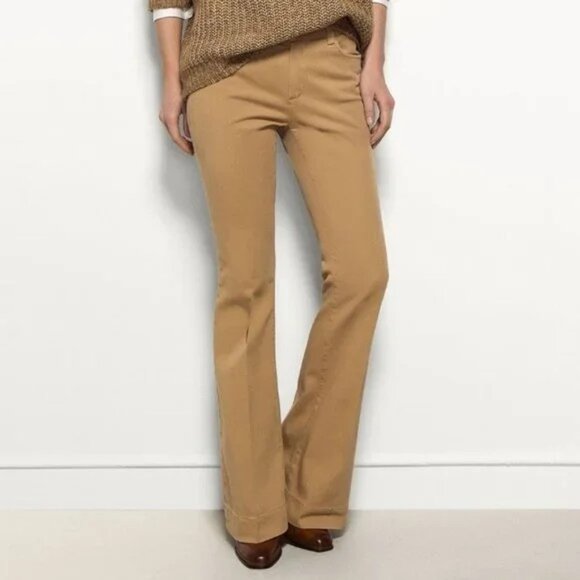 MASSIMO DUTTI Khaki Tan Cotton Twill Chino Wide Leg Flared Pants, Size 10 - Picture 1 of 15